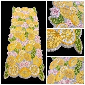 Sparkly Beaded Lemon Blossom Flower Table Runner Decor 36"  House & Garden New